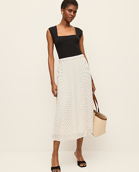 Polka Dot Chiffon Midi Skirt