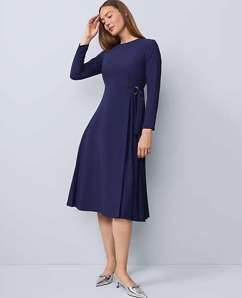 Pleated Crepe Flare Dress