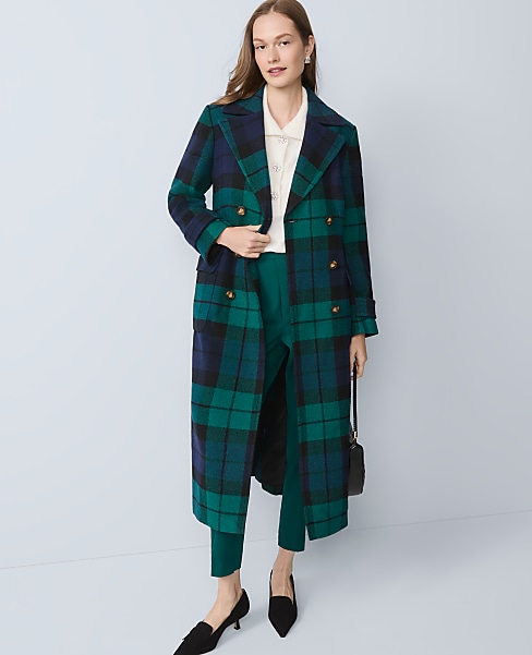 Petite Plaid Fitted Double Breasted Coat