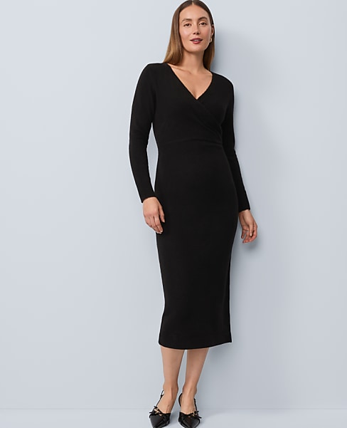 Petite Wrap Effect Sweater Sheath Dress