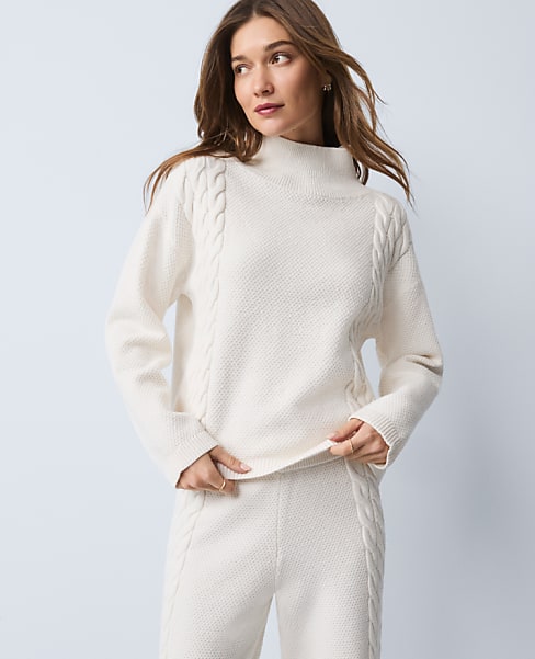 Petite Weekend Collection Mixed Cable Sweater