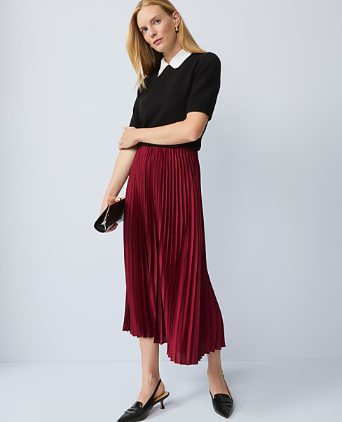 Satin Pleated Midi Skirt