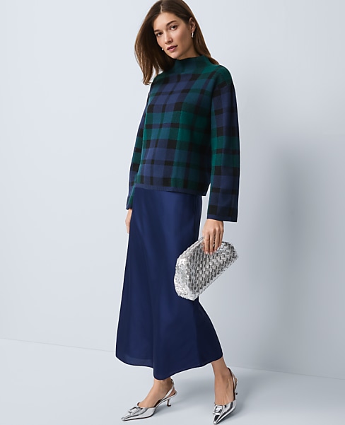 Petite Plaid Mock Neck Sweater