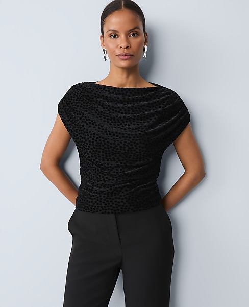 Petite Velvet Dot Draped Shell