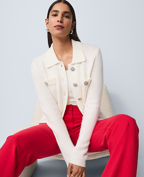 Petite Embellished Collared Cardigan
