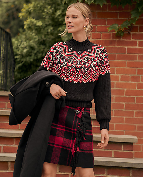 Petite Weekend Fair Isle Mock Neck Sweater