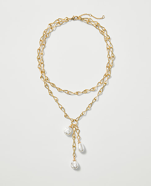 Triple Pearl Lariat Necklace - Ivory