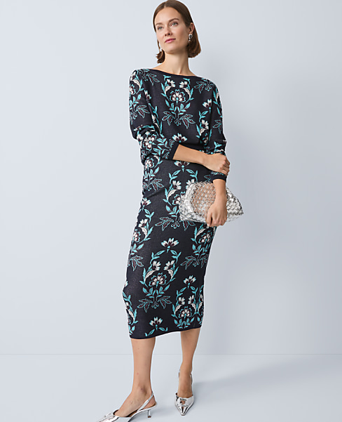 Petite Floral Jacquard Sweater Skirt