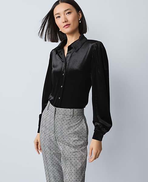 Petite Velvet Button Down Shirt
