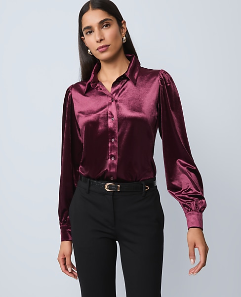 Petite Velvet Button Down Shirt
