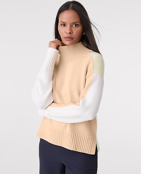 Petite Colorblock Mock Neck Sweater