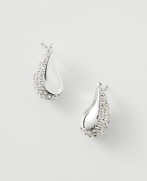 Pave Teardrop Stud Earrings - Silvertone
