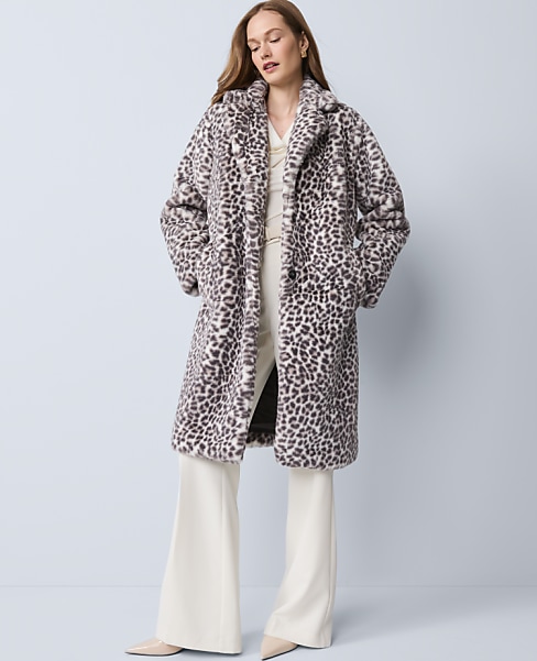 Petite Animal Print Faux Fur Coat