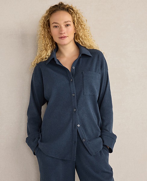 Haven Well Within Organic Cotton Rib Knit Relaxed Button Down Top