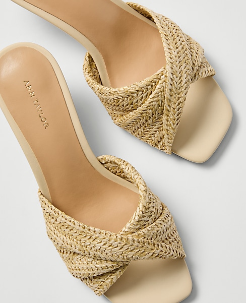 Straw Kitten Heel Mule Sandal