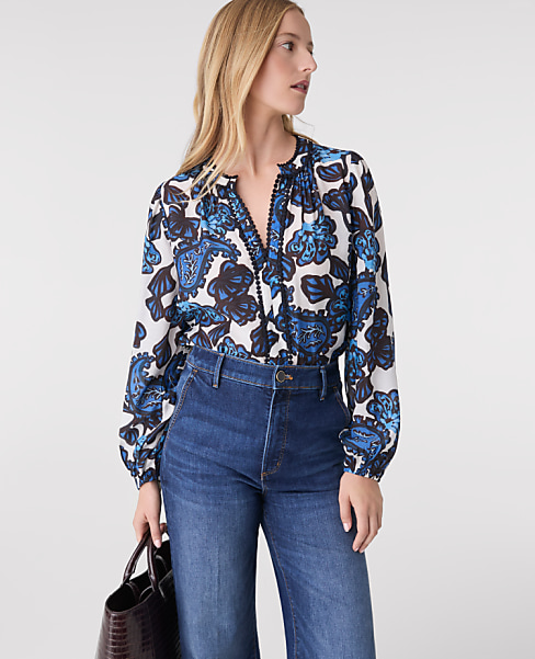 Petite Paisley Bobble Trim Blouse