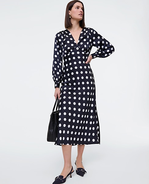 Petite Satin Dotted Midi Dress