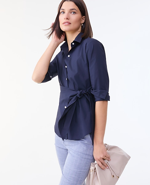 Petite Tie Waist Button Down Shirt