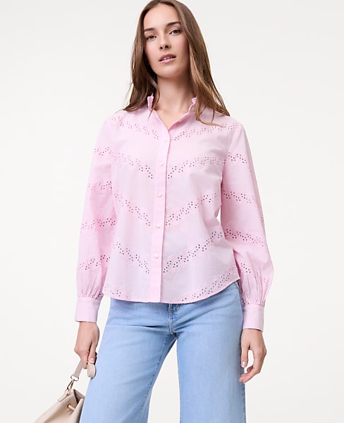 Petite Weekend Eyelet Ruffle Collar Shirt
