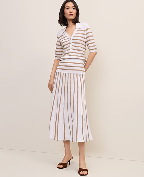 Striped A-Line Sweater Midi Skirt