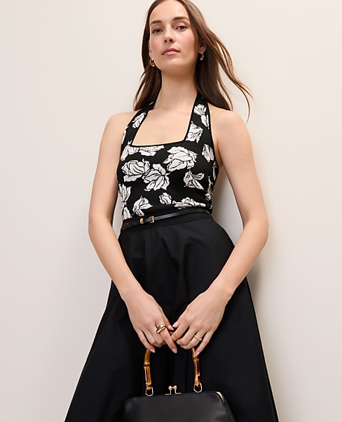 Floral Jacquard Halter Sweater Top