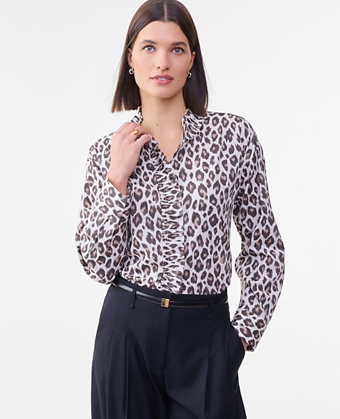 Petite Animal Print Ruffle Shirt