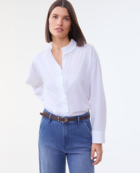 Petite Ruffle Button Down Shirt
