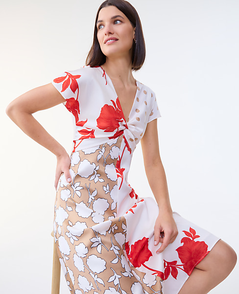 Petite Floral Collage Twisted Midi Dress