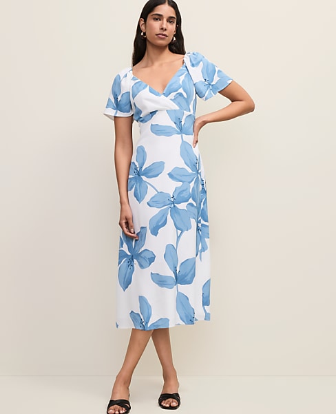 Floral Shirred Flare Midi Dress