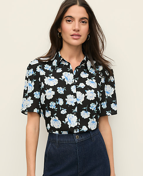 Petite Floral Button Down Shirt