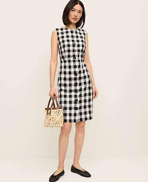 Petite Gingham Column Midi Dress