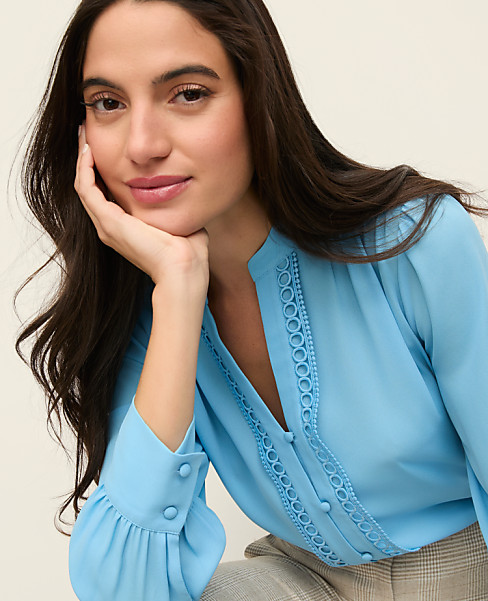 Petite Lace Trim Blouse