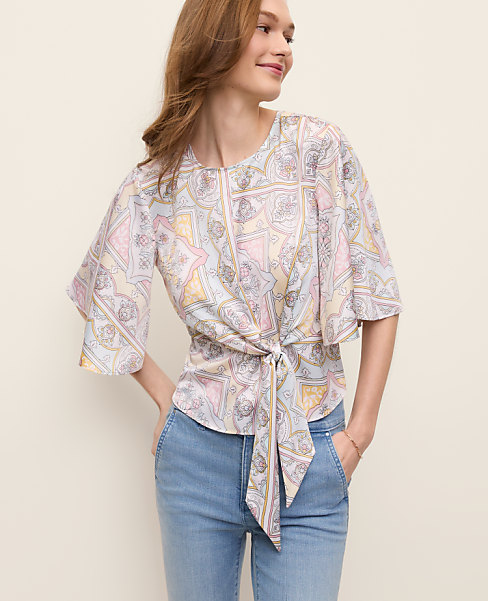 Paisley Tie Waist Blouse
