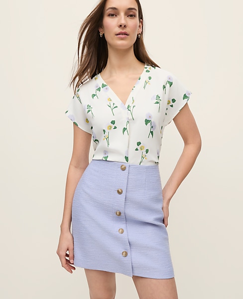 Floral Mixed Media Pleat Front Top