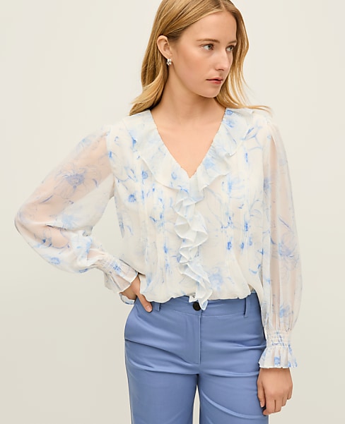 Floral Ruffle Trim Blouse