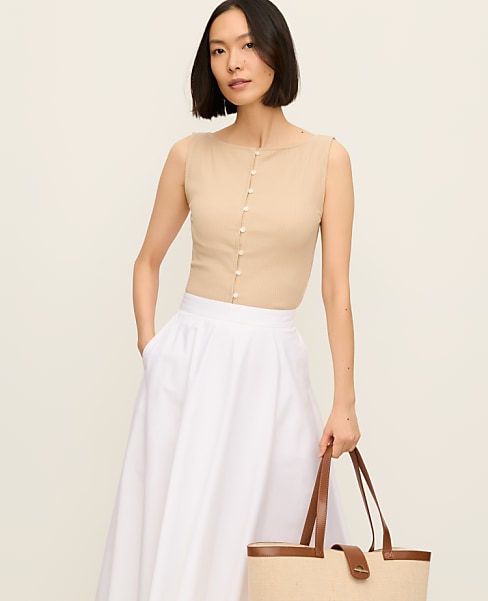 Petite Ribbed Sleeveless Button Top