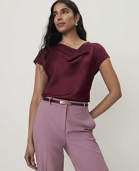 Ann Taylor Petite Satin Cowl Neck Top Women's