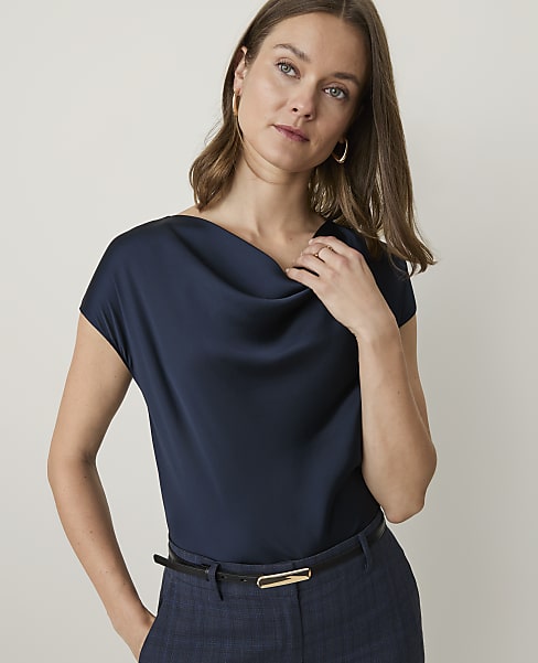 Short Sleeve Cowl Neck Top in Satin