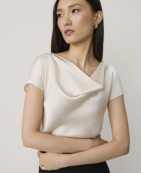 Short Sleeve Cowl Neck Top in Satin