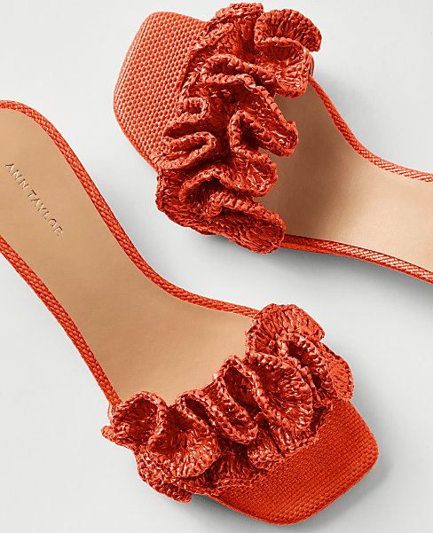 Gathered Straw Kitten Heel Sandal