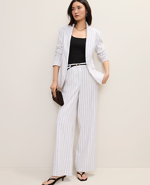 The Petite Pinstripe Wide-Leg Pant in Linen Blend