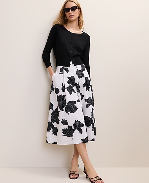 Petite Floral Pleated Midi Skirt