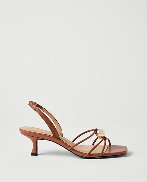 Leather Embellished Kitten Heel Sandal