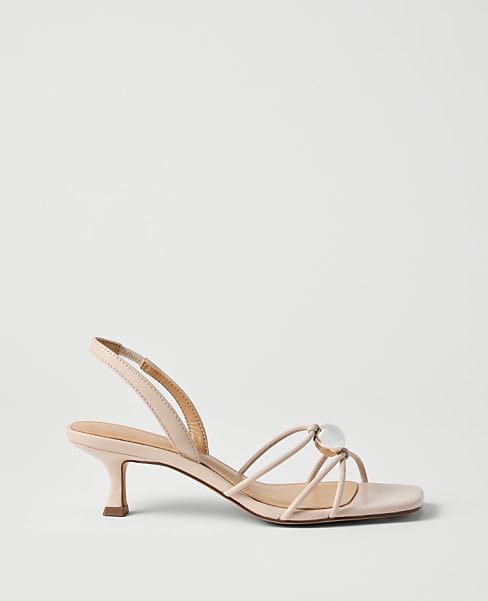 Leather Embellished Kitten Heel Sandal - Pearl Shadow