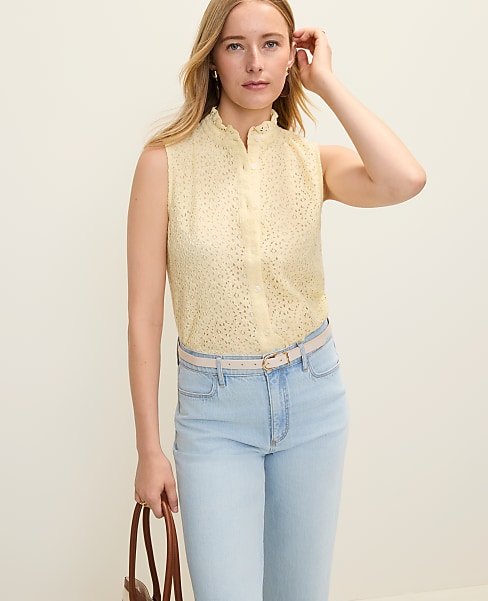 Petite Ruffle Collar Lace Sleeveless Shirt