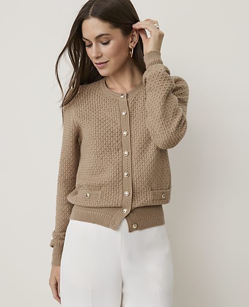 Pointelle Stitch Cardigan - Cashew Crunch