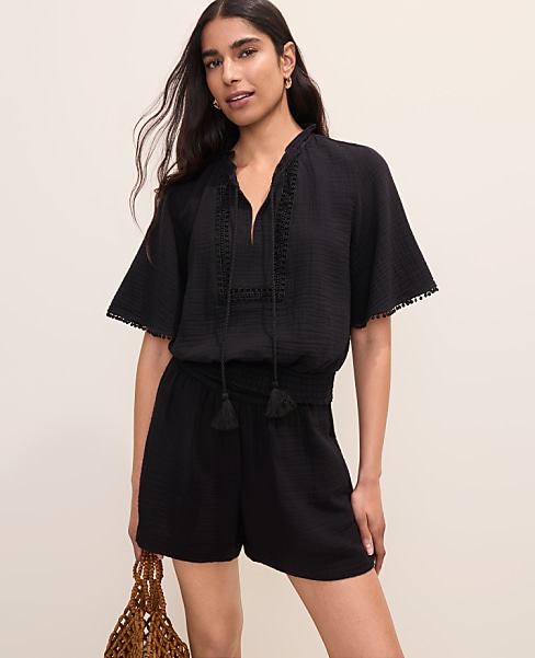 Smocked Bobble Trim Blouse