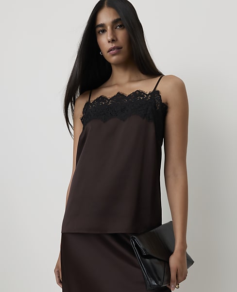 Ann Taylor Lace Trim Camisole French Mocha Women's