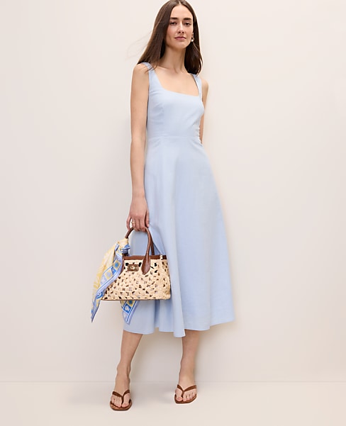 Petite Flare Midi Dress in Linen Blend