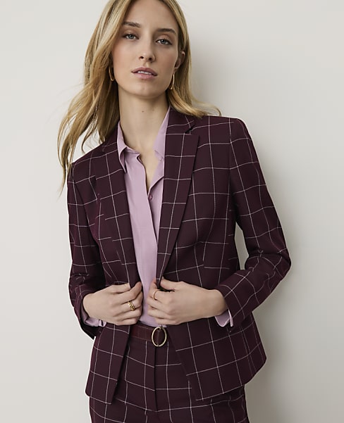 The Petite Notched Single Button Blazer in Windowpane